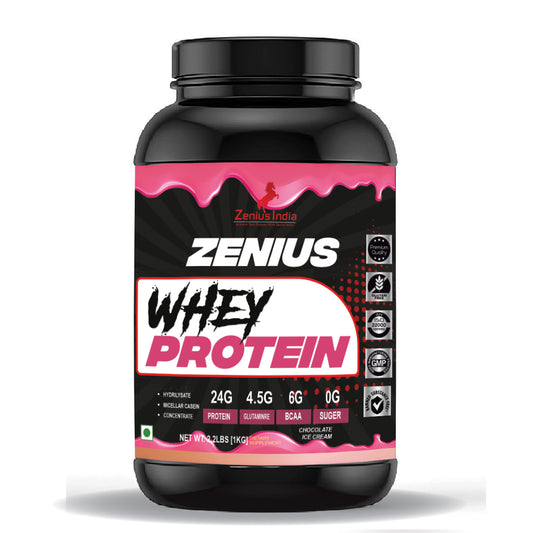 Zenius Whey Protein with Chocolate Ice Cream Flavor for Stronger Muscles - 1Kg