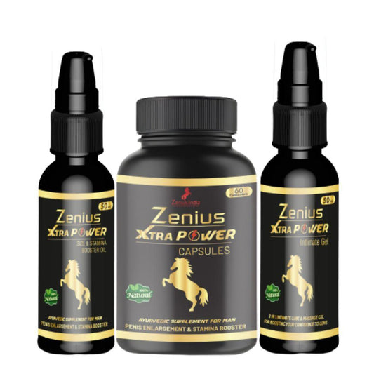 Zenius Xtra Power Kit for Men Sexual Solution | Sexual Capsule for Improve Timing, Size & Stamina Power (60 Capsules + 50ML Gel + 50ML Oil) Zenius India