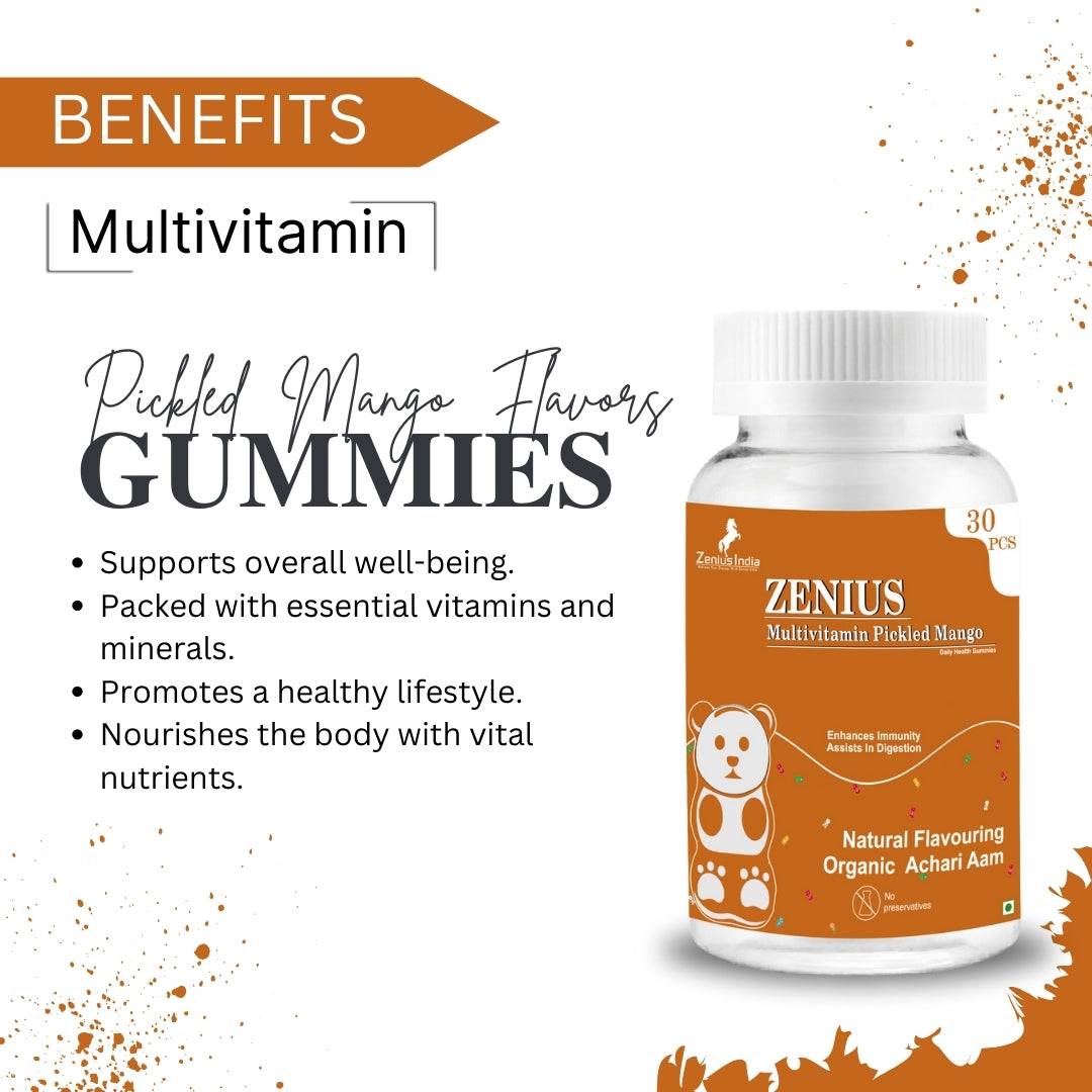 Zenius Pickled Mango Multivitamin Gummies for Delicious Daily Booster (Pickled Mango Flavor) - Zenius India