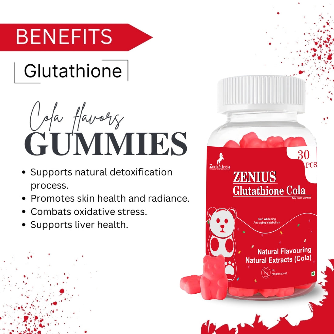 Zenius Gummies Glutathione Cola Flavor Gummies for Skin Brightening - 30 Gummies - Zenius India