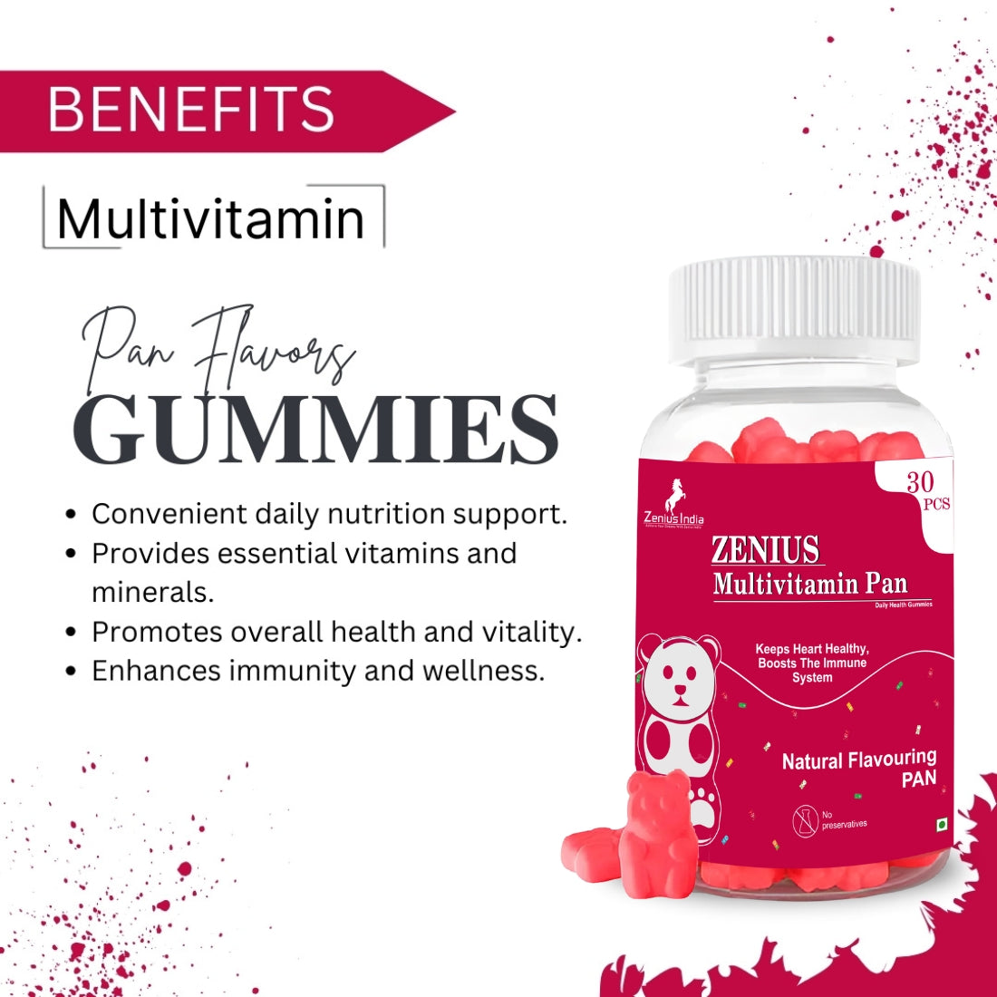 Zenius Pan Multivitamin Gummies for overall health and well-being ( Pan Flavor) - Zenius India