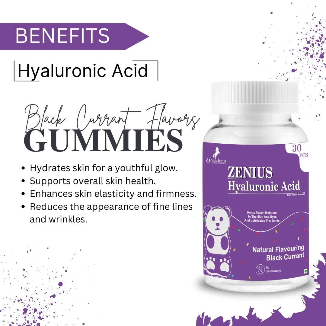 Zenius Black Currant Hyaluronic Acid Gummies for Hydrated, Youthful Skin and Joint Support