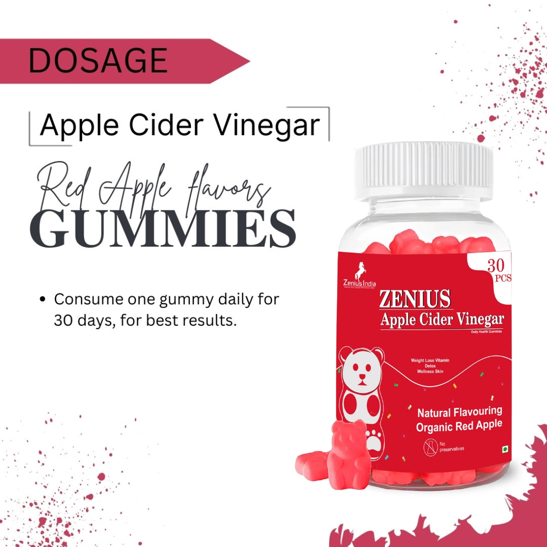 Zenius Apple Cider Vinegar Gummies for Digestive System (Apple Cider Vinegar Flavour) - Zenius India