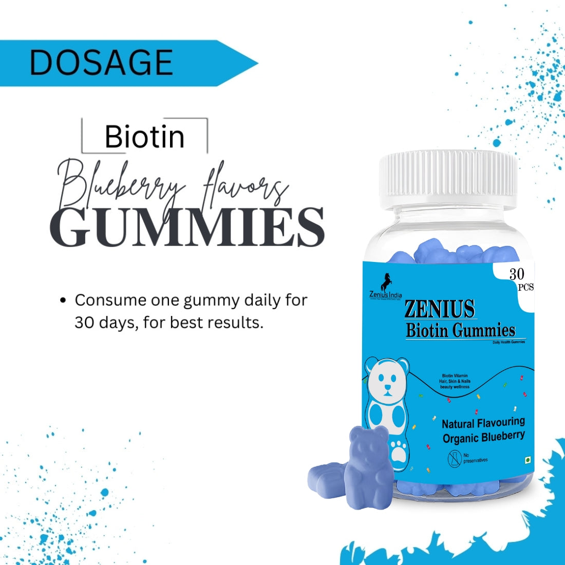 Zenius Biotin Vitamin Beauty Wellness Gummies for Hair, Skin and Nails (Blueberry Flavor) - Zenius India