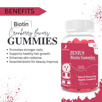 Zenius Biotin Vitamin Beauty Wellness Gummies for Hair, Skin and Nails (Cranberry Flavor) - 30 Days Pack - Zenius India