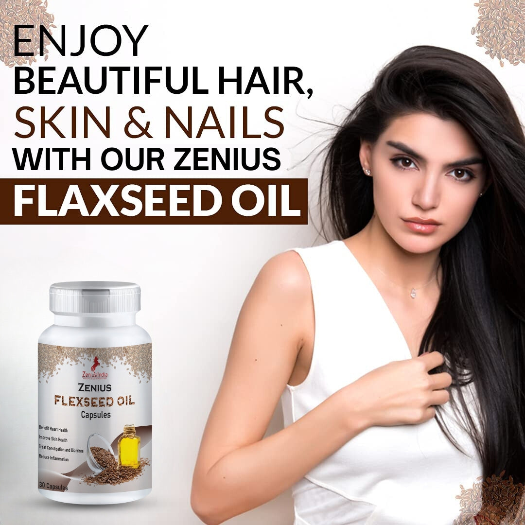 Zenius flaxseed Oil Capsules for Healthy Hair and Skin, Relieves Joint Pain - 30 Capsules - Zenius India