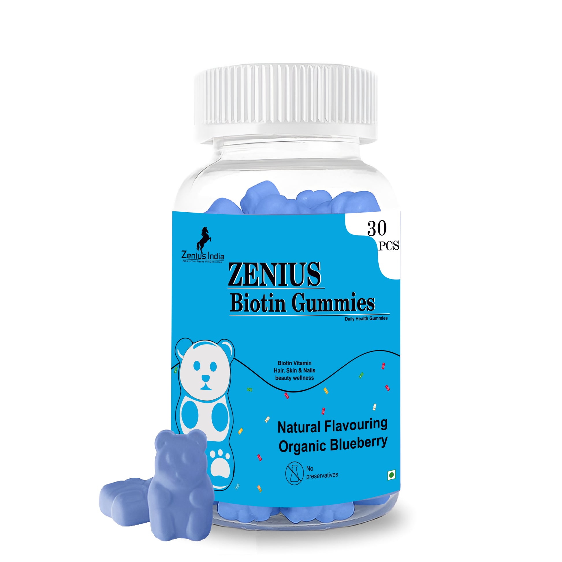 Zenius Biotin Vitamin Beauty Wellness Gummies for Hair, Skin and Nails (Blueberry Flavor) - Zenius India