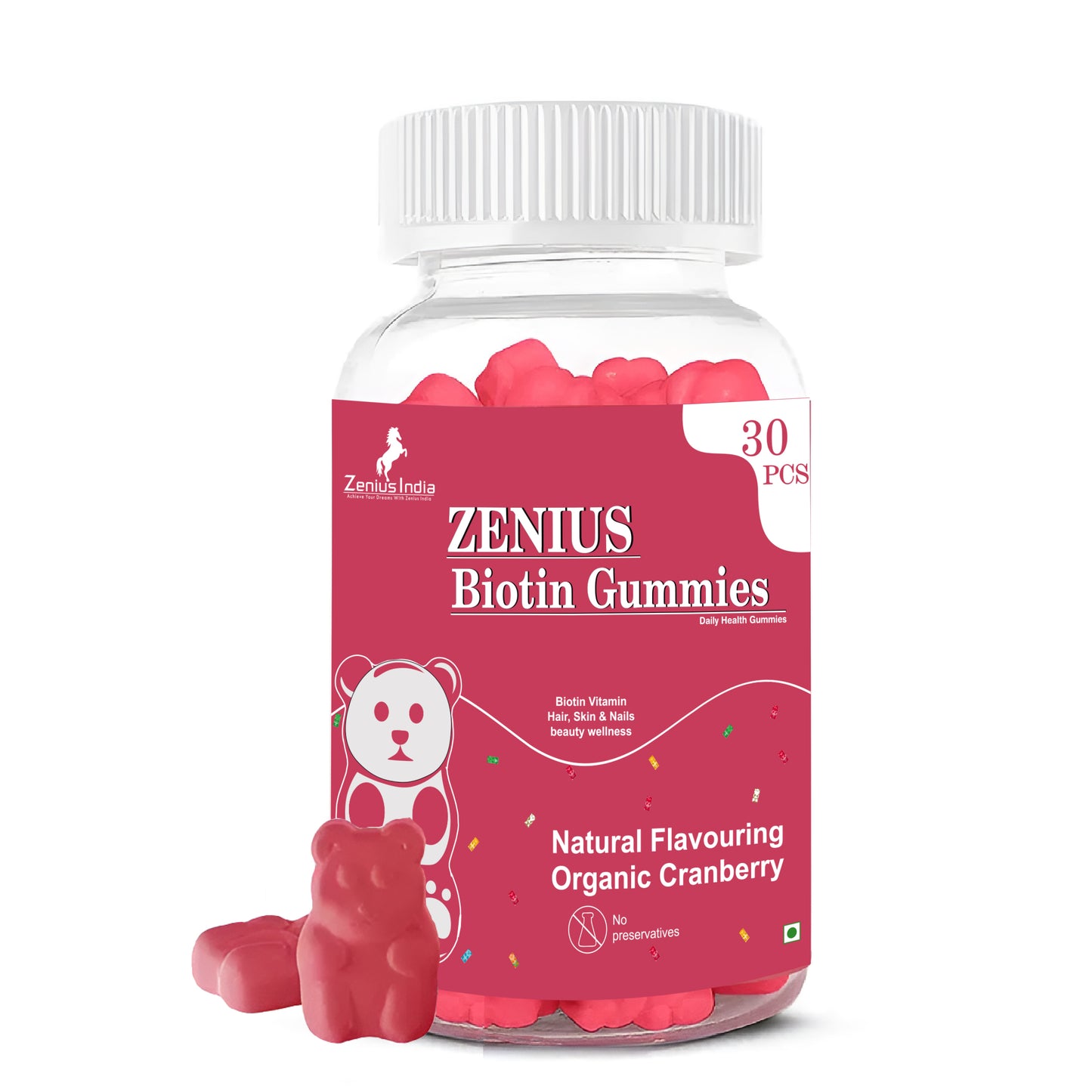 Zenius Biotin Vitamin Beauty Wellness Gummies for Hair, Skin and Nails (Cranberry Flavor) - 30 Days Pack - Zenius India