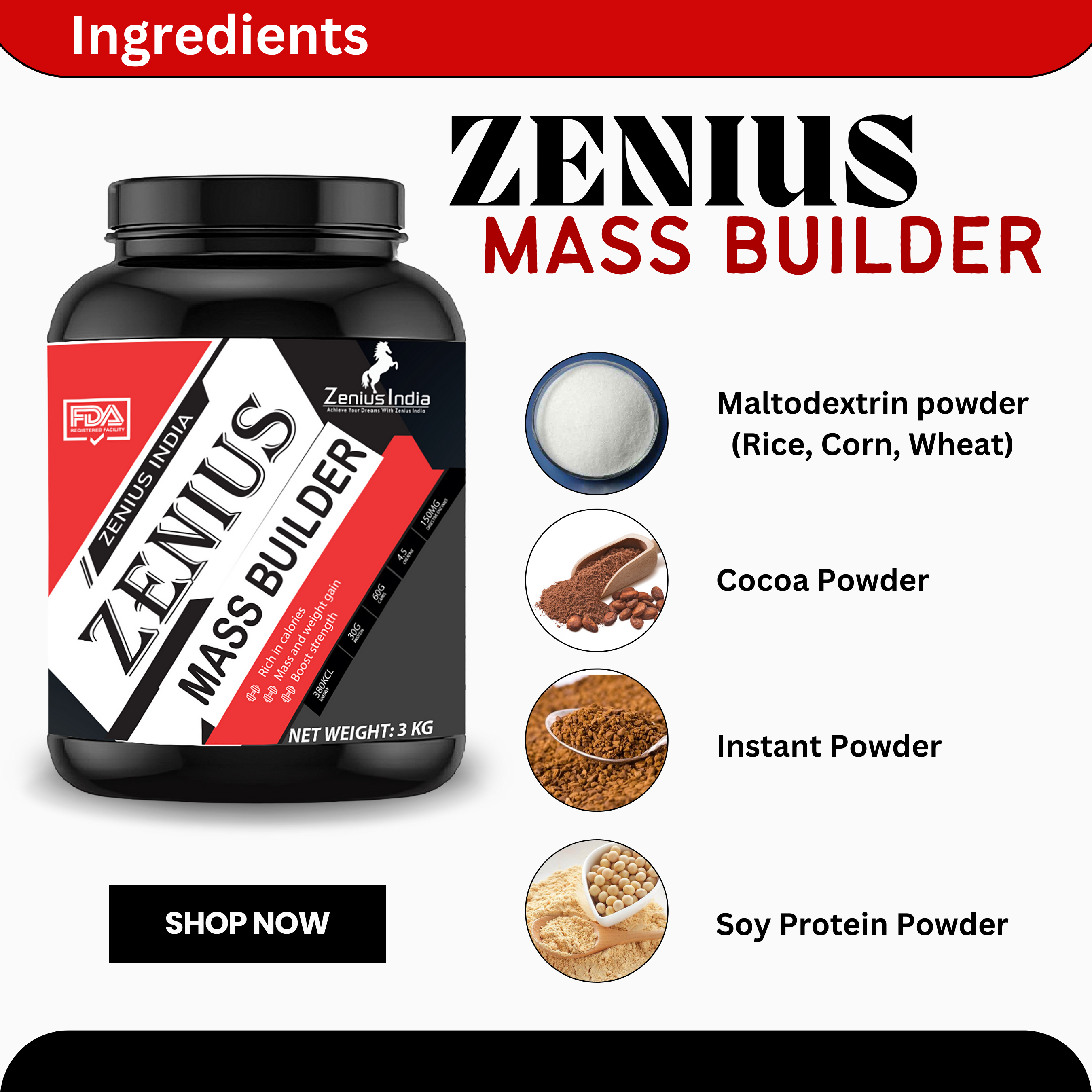 Zenius Super Mass Builder for Fuel Your Gains with Advanced Muscle Growth & Mass gainer - 3Kg - Zenius India