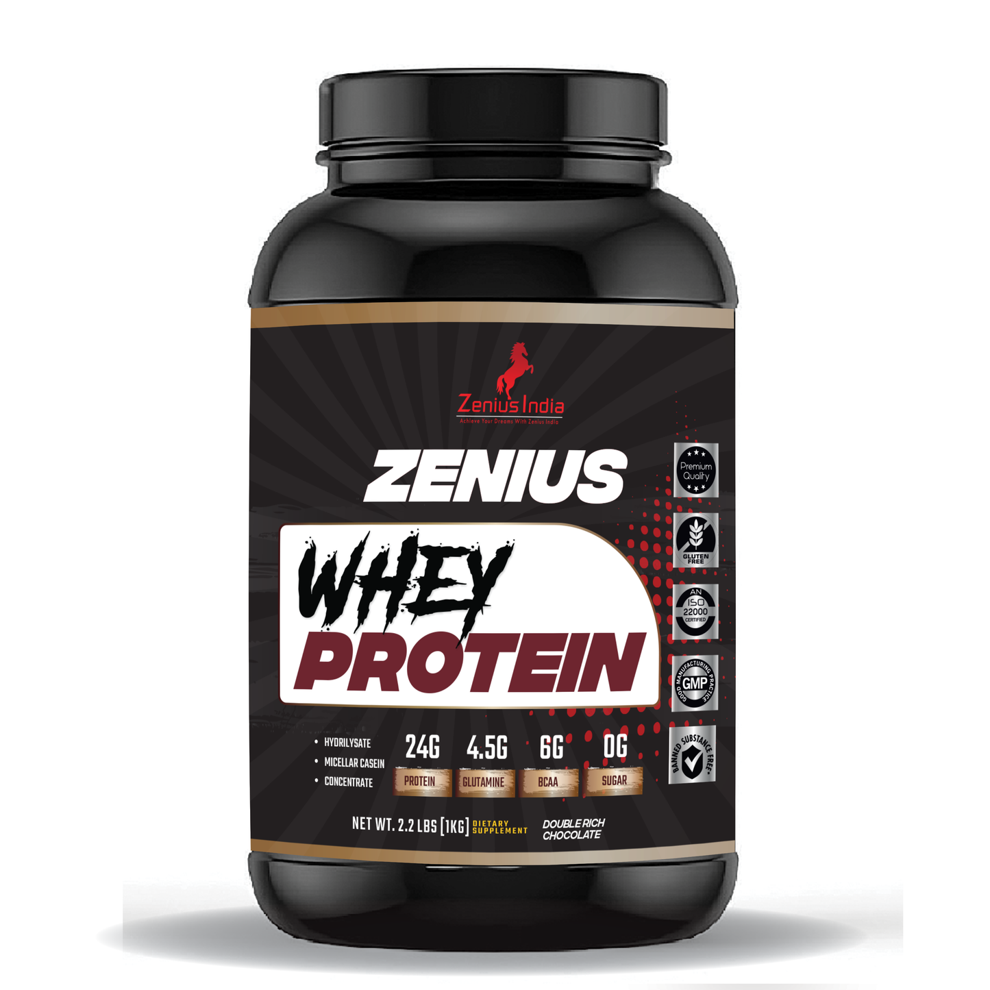 Zenius Whey Protein with Double Rich Chocolate Flavor Achieve Your Muscle-Building - 1Kg - Zenius India