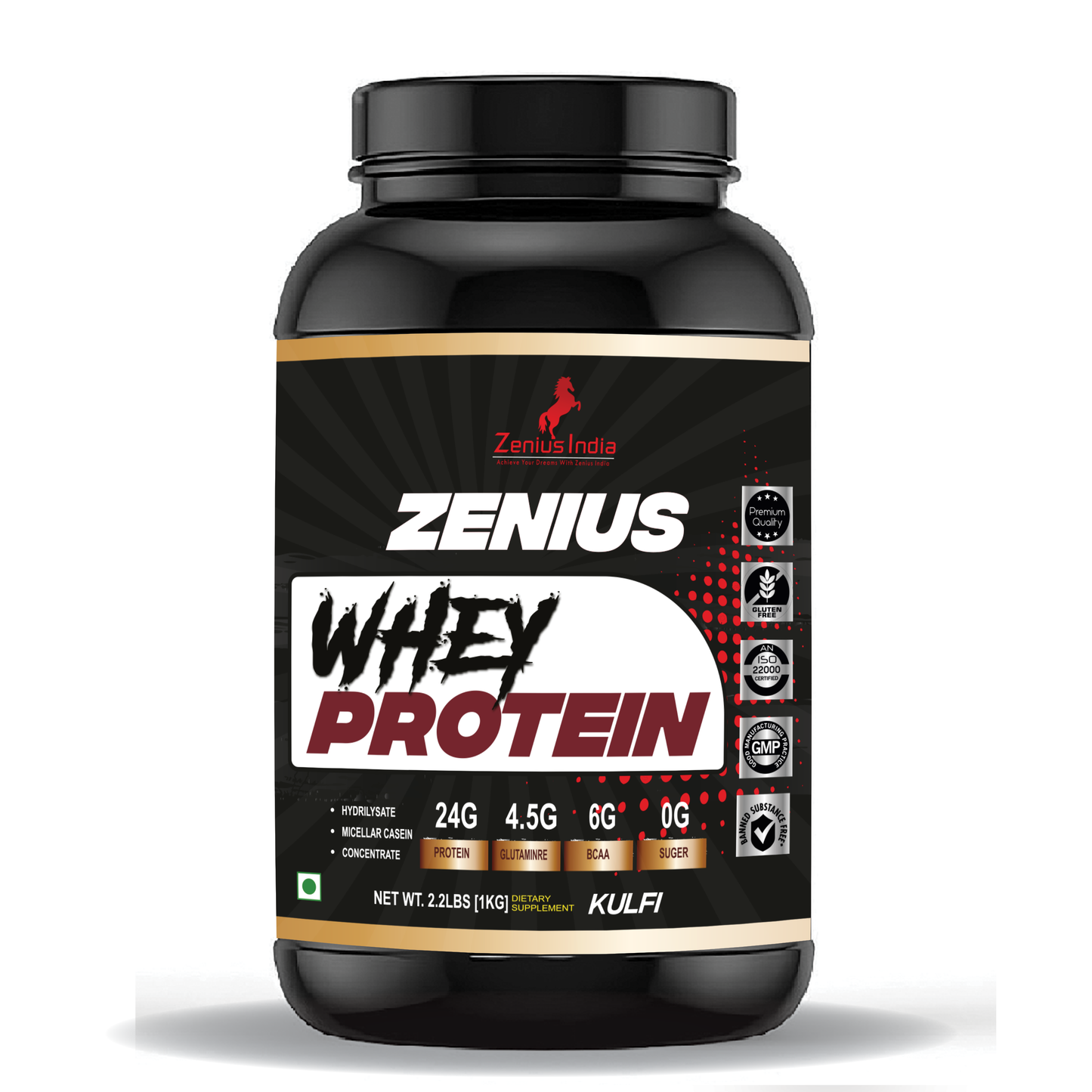 Zenius Whey Protein with Kulfi Flavor for Muscle Support & Muscle Growth - 1Kg - Zenius India