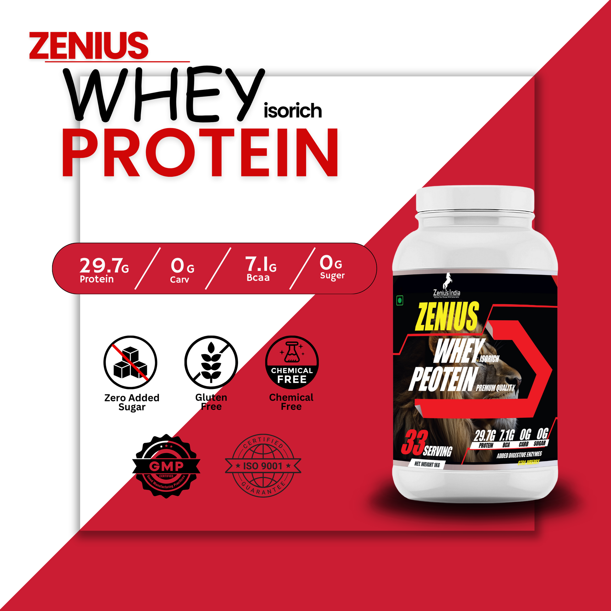 Zenius Whey Protein Strawberry flavor for Muscle Building Potential & Muscle Growth - Zenius India