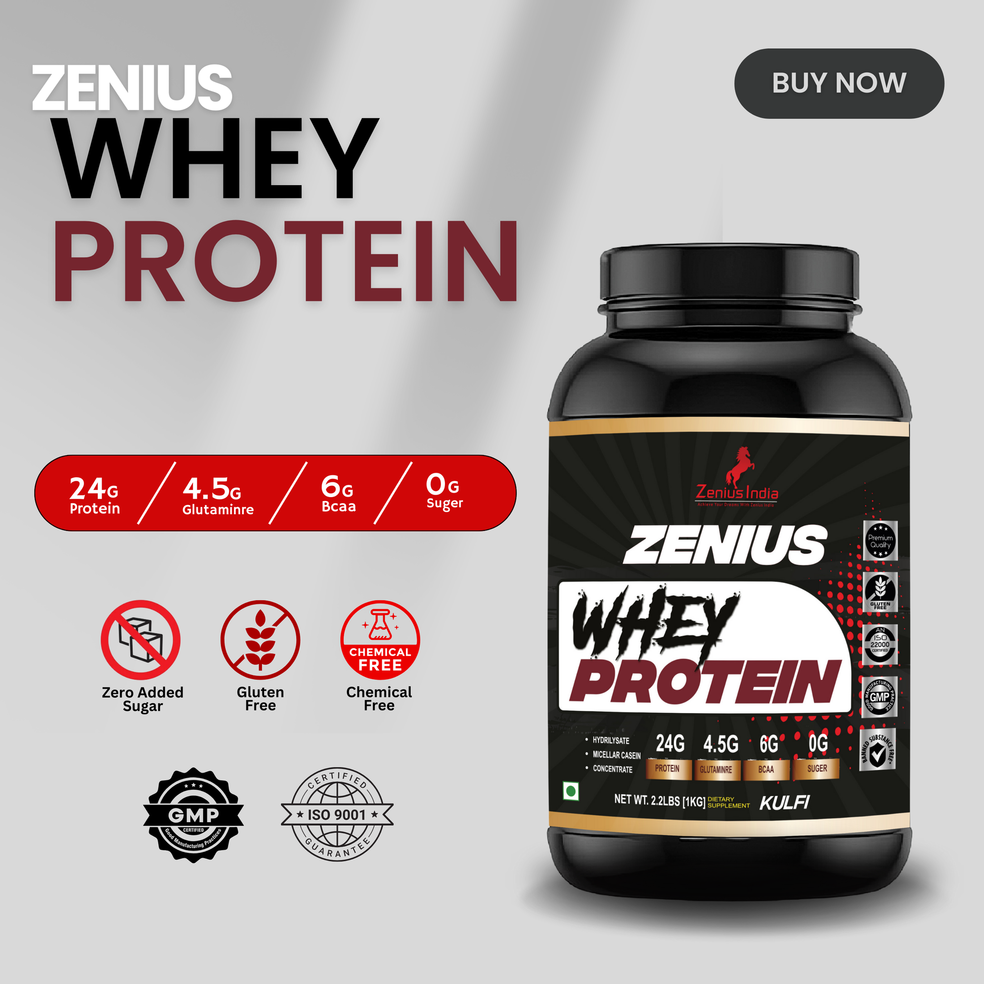 Zenius Whey Protein with Kulfi Flavor for Muscle Support & Muscle Growth - 1Kg - Zenius India