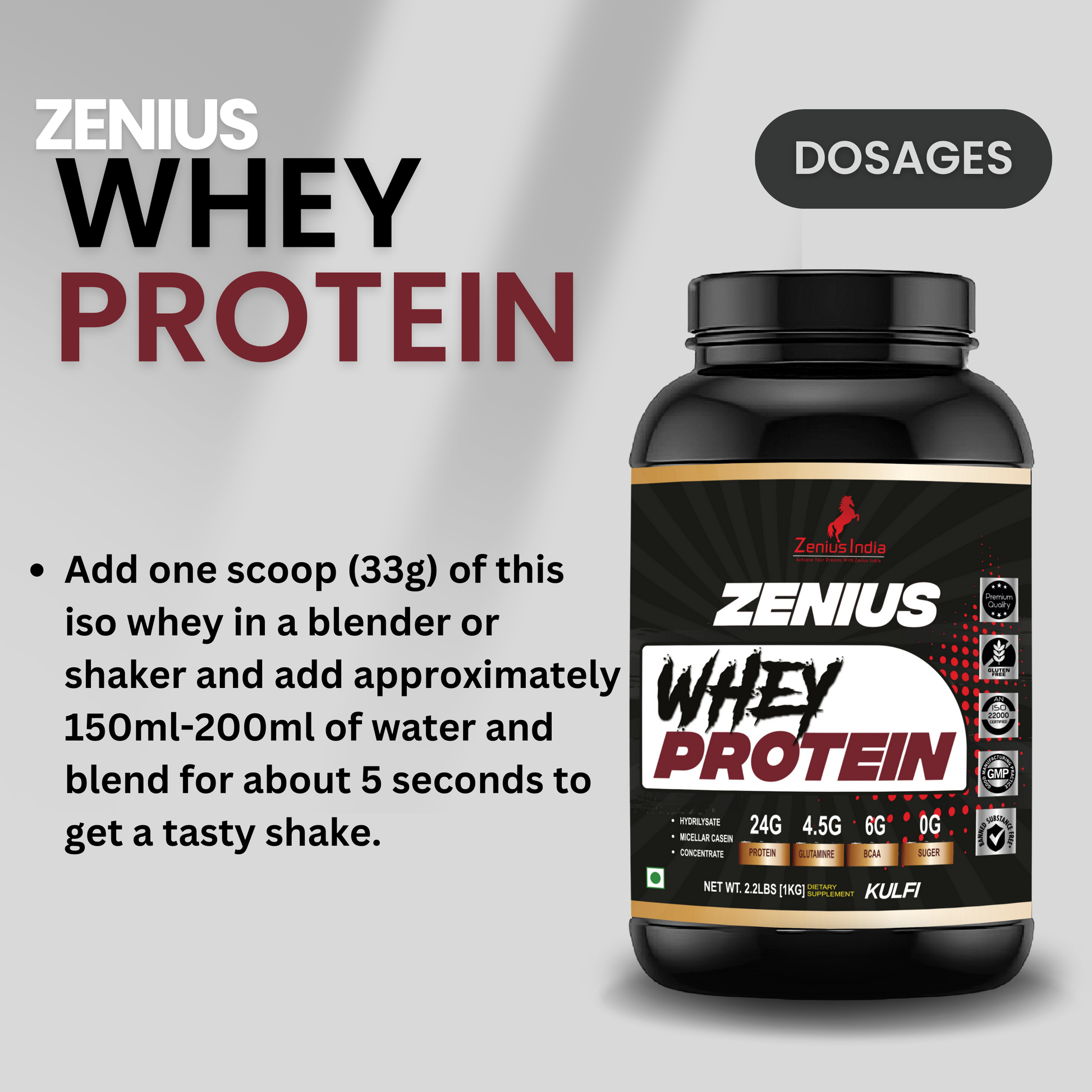 Zenius Whey Protein with Kulfi Flavor for Muscle Support & Muscle Growth - 1Kg - Zenius India