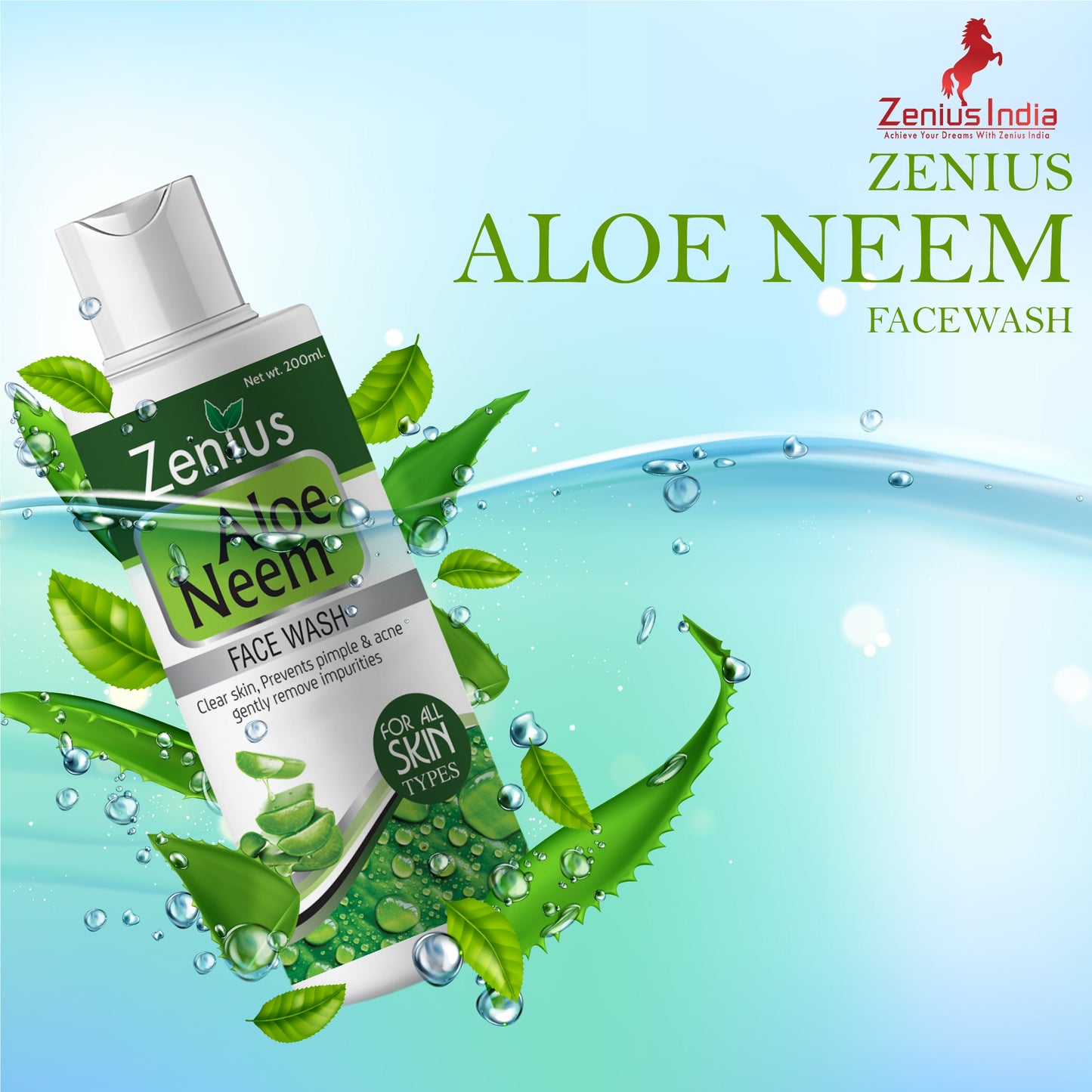 Zenius Aloe Neem Facewash for oily & dry skin, face wash for acne - 200ml - Zenius India