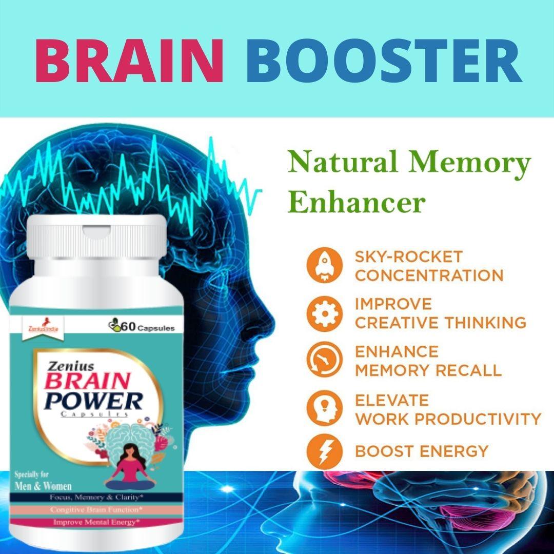 Zenius Brain Power Capsule for Brain Booster & Stress Relief Medicine Zenius Brain Power Capsule is a natural brain booster supplement for people having difficulties in remembering the things and forgets more often than general people General WellnessZenius IndiaBrain Booster & Stress Relief Medicine (60 Capsules)