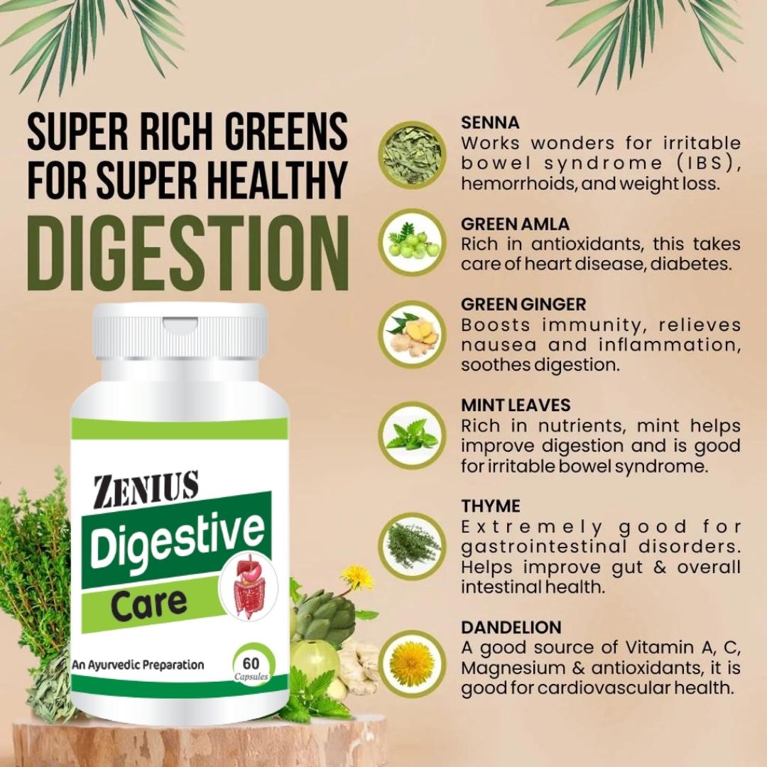 Zenius Digestive Care Capsule for Digestion and Absorption Medicine - 60 Capsules - Zenius India