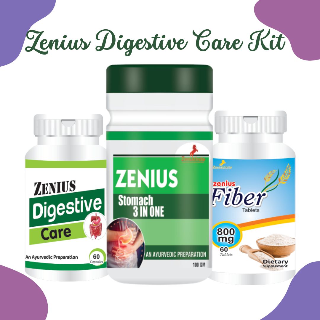 Zenius Digestive Care Kit for digestion support & immune health supplement - 60 Capsules, 60 Tablets & 100g Powder - Zenius India