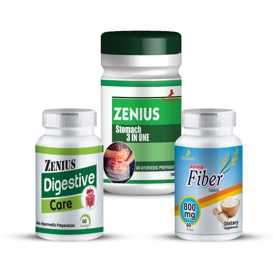 Zenius Digestive Care Kit for digestion support & immune health supplement - 60 Capsules, 60 Tablets & 100g Powder - Zenius India