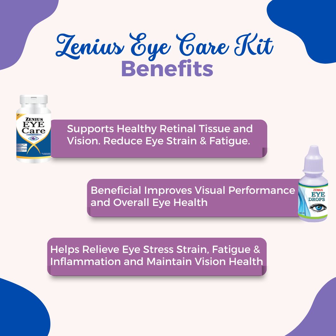 Zenius Eye Care Kit Ayurvedic Eyes Treatment - 60 Capsule + 10ml Drops - Zenius India