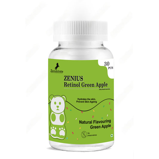 Zenius Green Apple Retinol Gummies for Youthful & Clear Skin, Strong Hair & Nails with Vitamin A