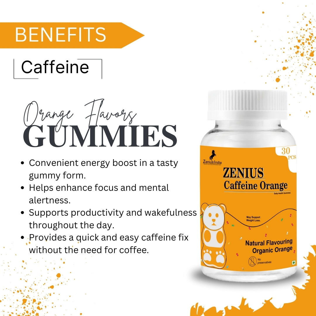 Zenius Orange Caffeine Gummies Energize Natural Energy Kick for Brain, Immunity & Power - Zenius India