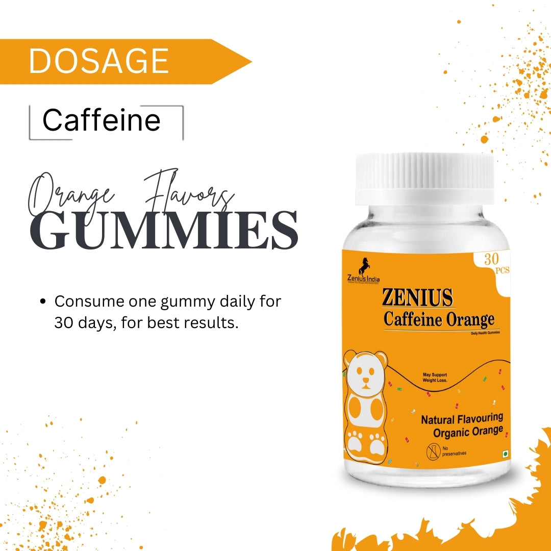 Zenius Orange Caffeine Gummies Energize Natural Energy Kick for Brain, Immunity & Power - Zenius India