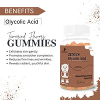 Zenius Tangy Glycolic Acid Tamarind Gummies: Revitalize your skin with natural ingredients that exfoliate, promote smoother complexion, and reveal radiant, youthful skin.