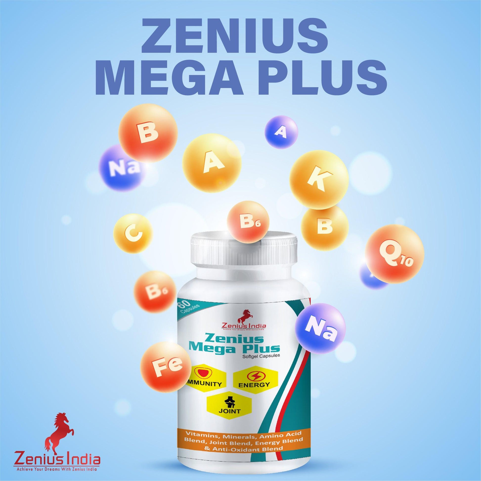 Zenius Mega Plus Capsule for Energy, Immunity Booster Capsule, Joint PZenius Mega Plus Capsule is the best multivitamin capsule extracted from Panax ginseng also known as ginseng. It has several health benefits. It lowers stress level,General WellnessZenius IndiaEnergy, Immunity Booster Capsule, Joint Pain Relief Medicine - 60 Capsules