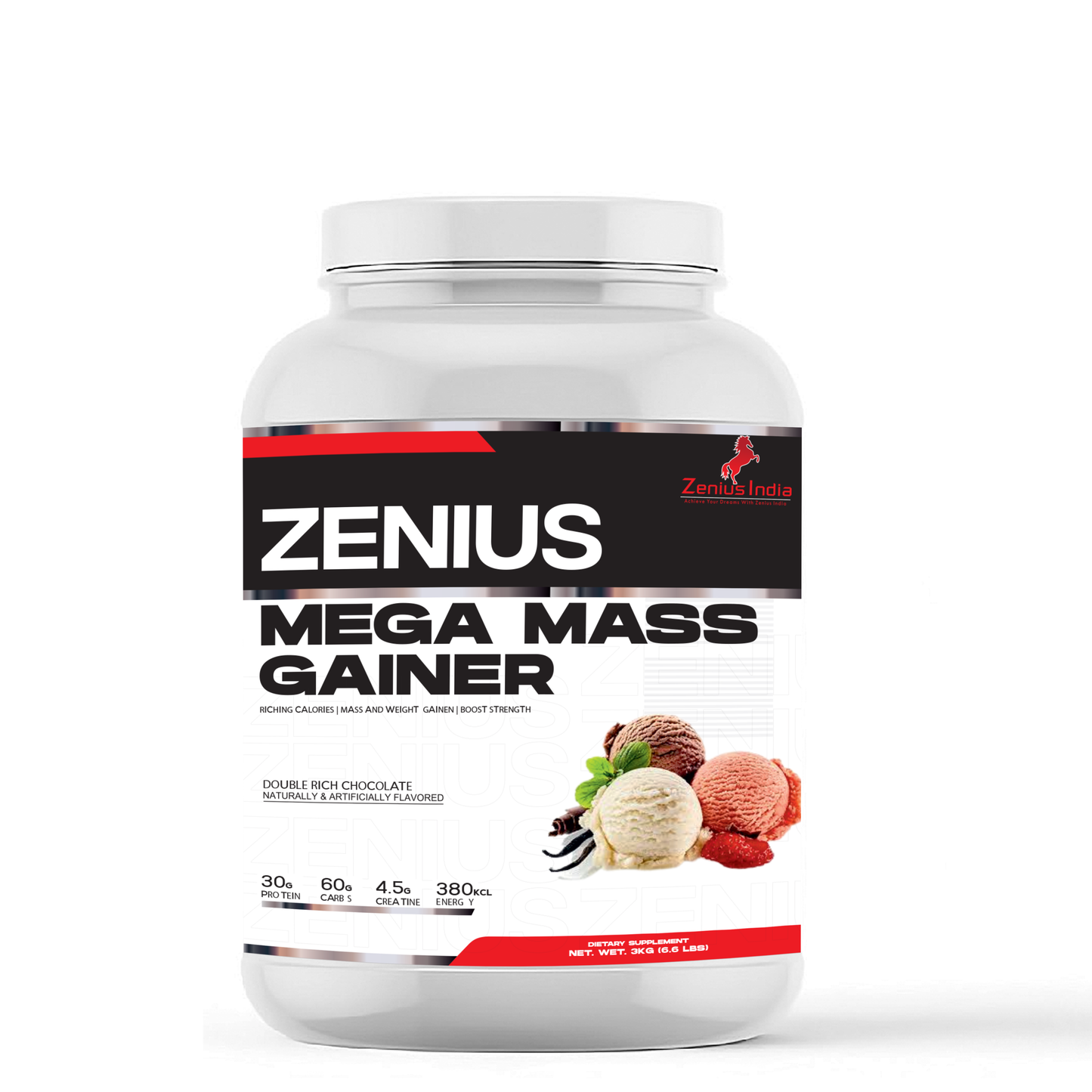 Zenius Mega Mass Gainer with Rich Chocolate Flavor for Muscle Growth - 3Kg - Zenius India