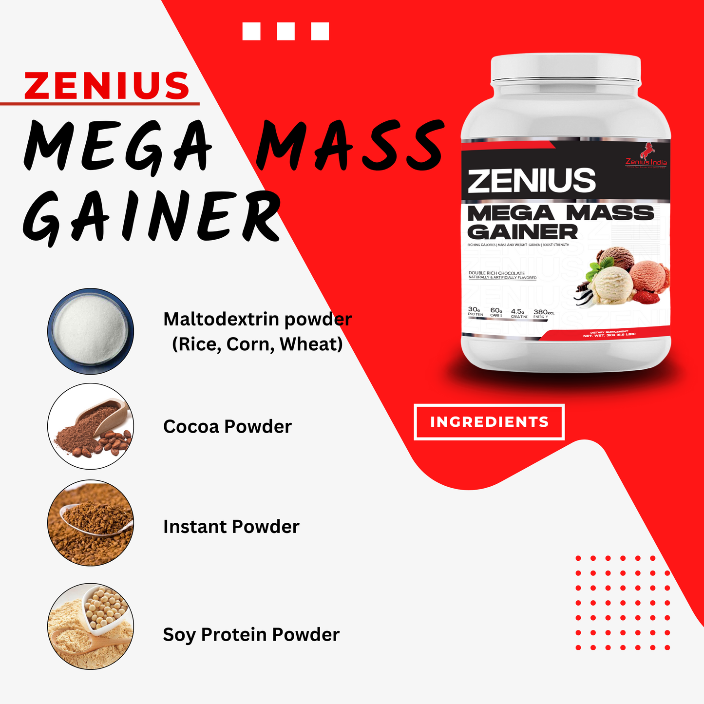 Zenius Mega Mass Gainer with Rich Chocolate Flavor for Muscle Growth - 3Kg - Zenius India