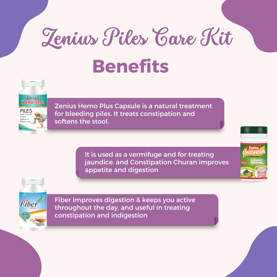 Zenius Piles Care Kit Beneficial for Treats All Types of Piles & Hemorrhoids - 100gm powder + 60 Capsule & Tablets - Zenius India