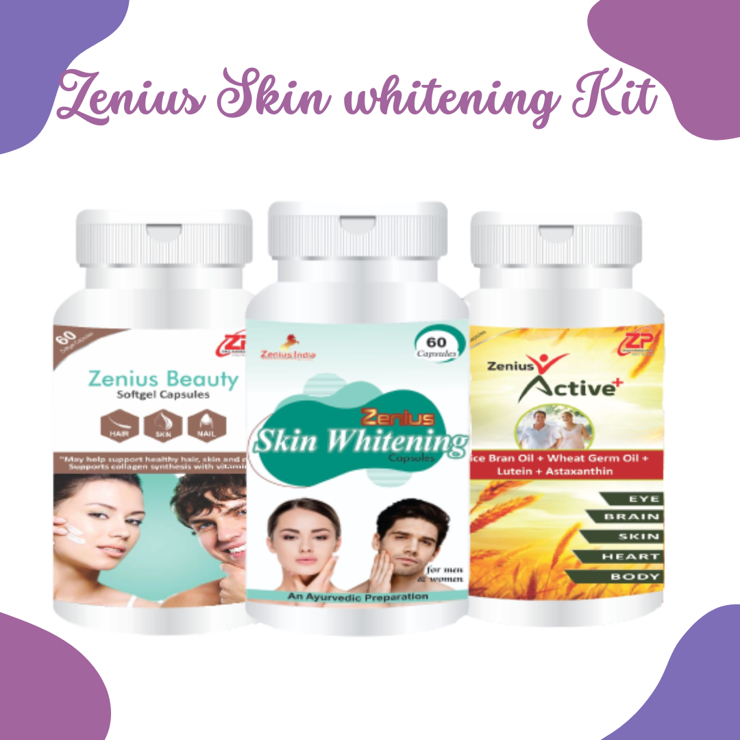 Zenius Skin Whitening Kit Beneficial To Dry Eyes & Skin Whitening and Glowing - pack of 3X60 Capsules - Zenius India