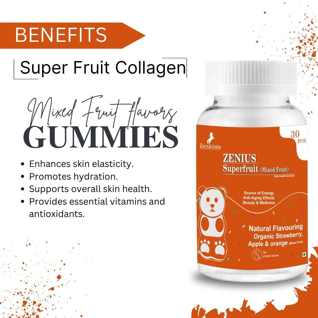 Zenius Super Fruit Collagen Gummies for Youthful Skin & Collagen (Mixed Fruit Flavour) - Zenius India