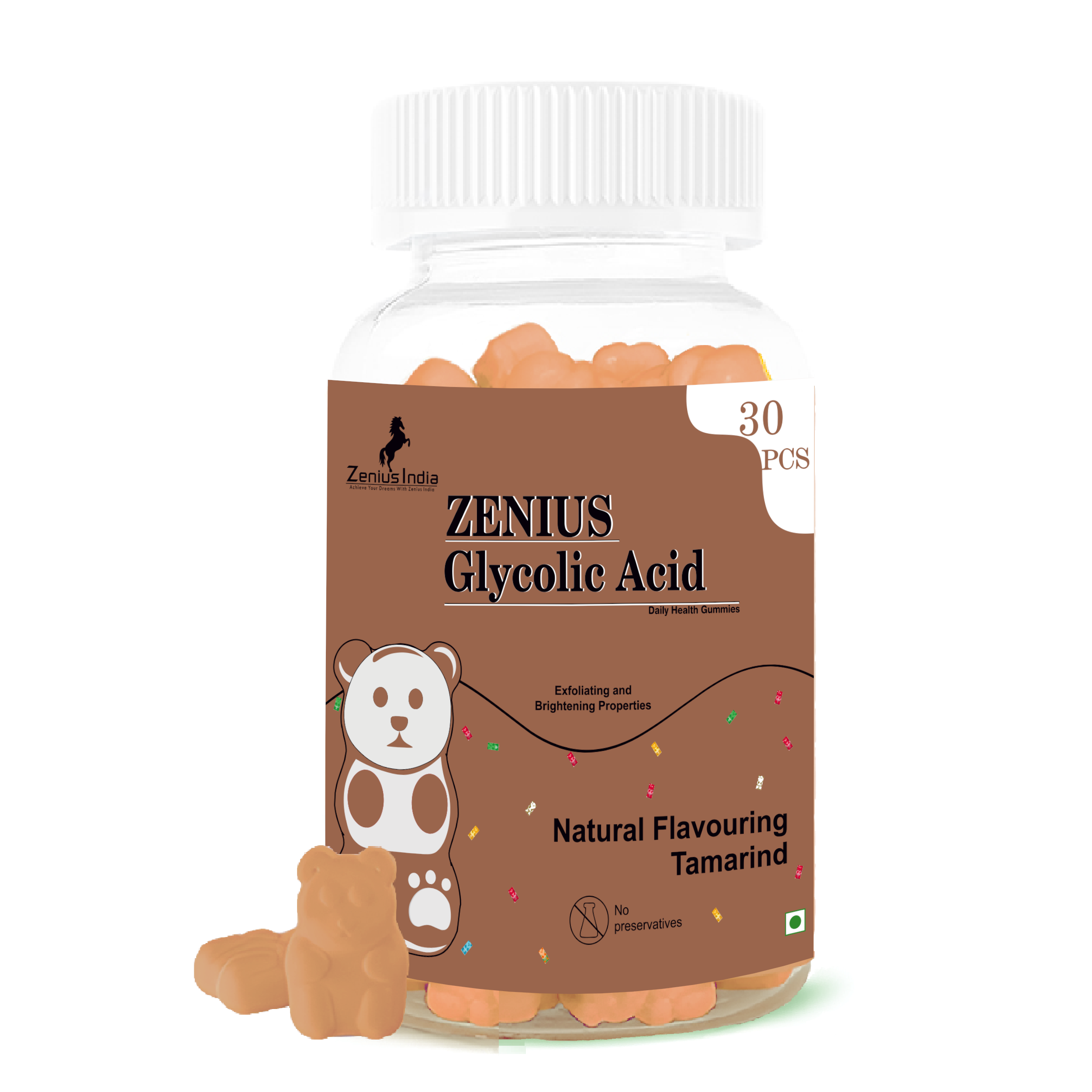 Zenius Tangy Glycolic Acid Tamarind Gummies: Revitalize Your Skin - Natural ayurvedic gummies with glycolic acid and tamarind flavor to nourish and rejuvenate skin.