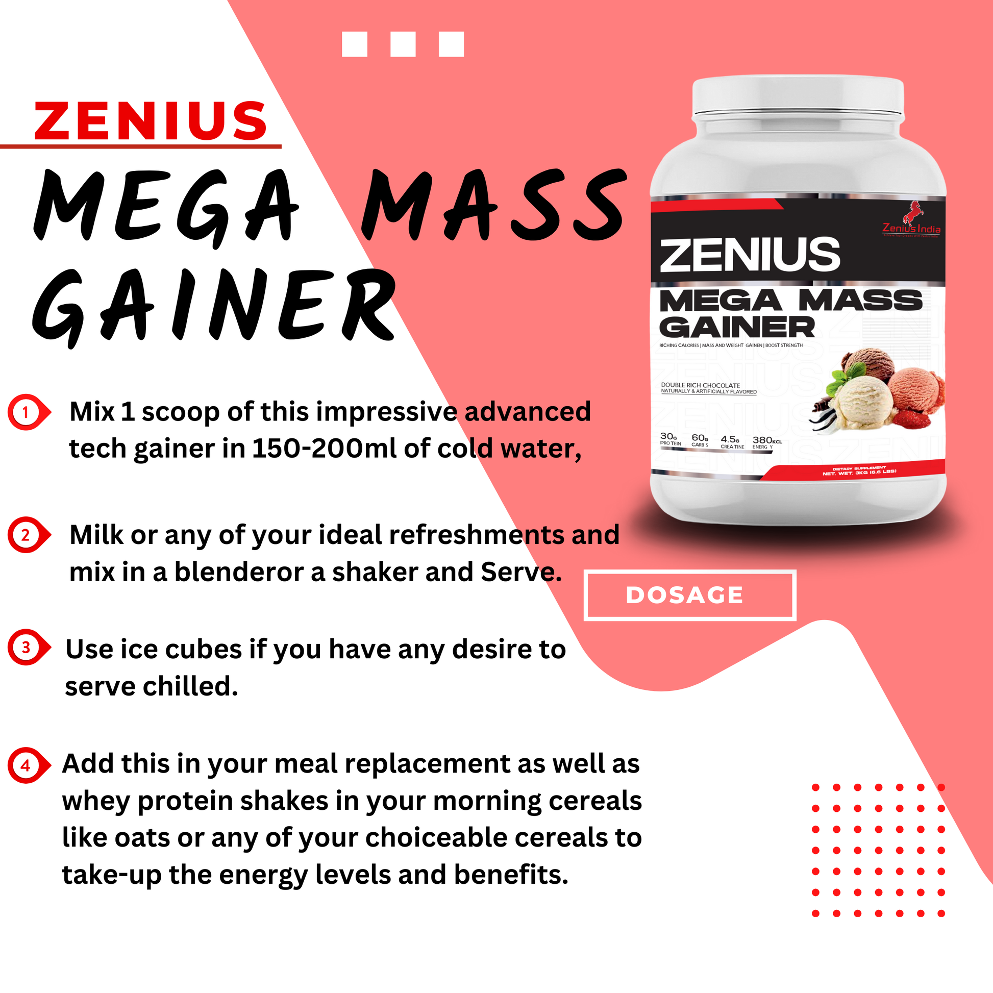 Zenius Mega Mass Gainer with Rich Chocolate Flavor for Muscle Growth - 3Kg - Zenius India