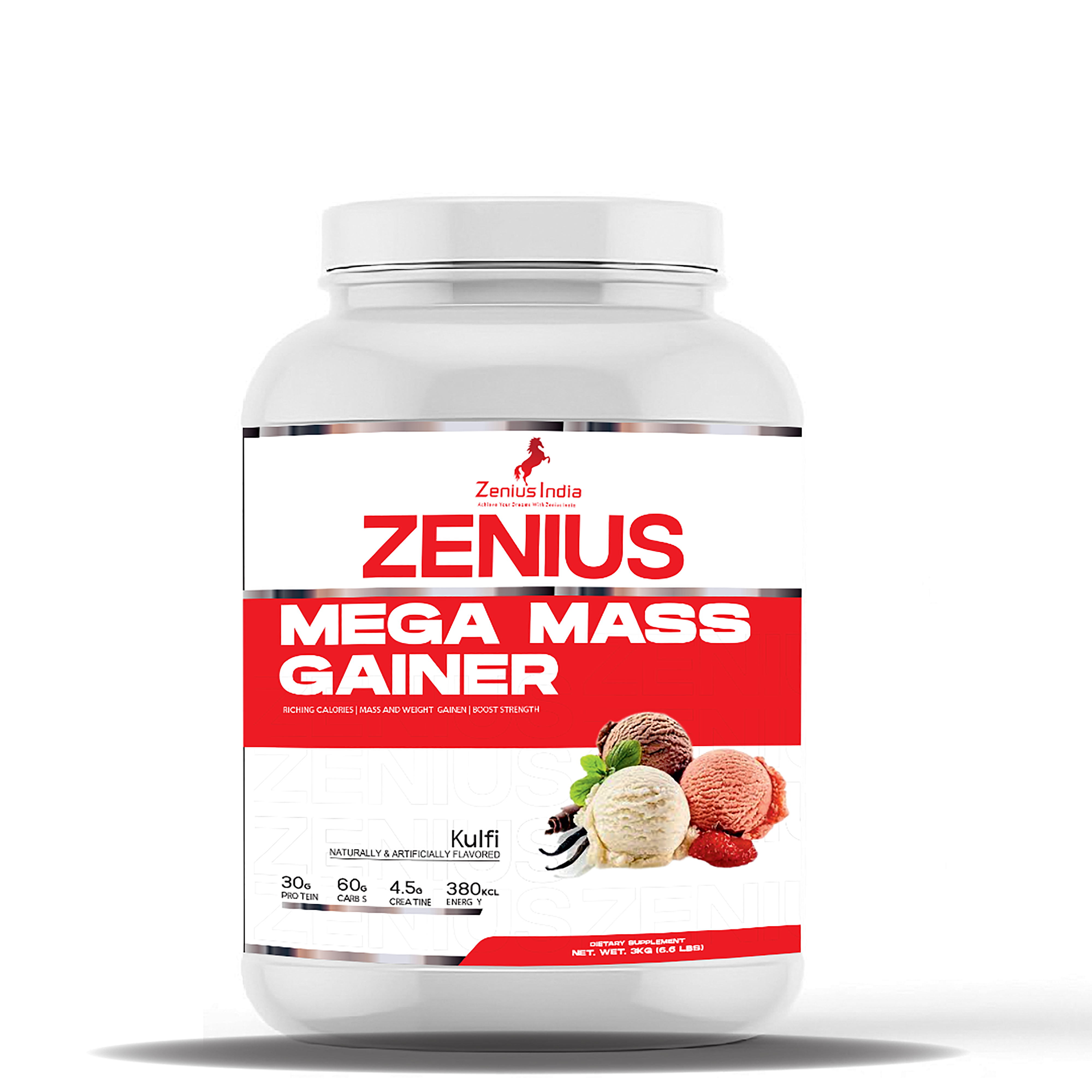 Zenius Mega Mass Gainer Kulfi Flavor for Achieve Your Muscle Goals, Superior Strength Formula - 3Kg - Zenius India