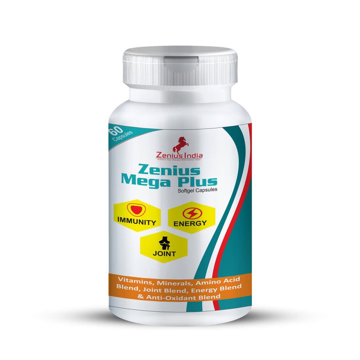 Zenius Mega Plus Capsule for Energy, Immunity Booster Capsule, Joint PZenius Mega Plus Capsule is the best multivitamin capsule extracted from Panax ginseng also known as ginseng. It has several health benefits. It lowers stress level,General WellnessZenius IndiaEnergy, Immunity Booster Capsule, Joint Pain Relief Medicine - 60 Capsules