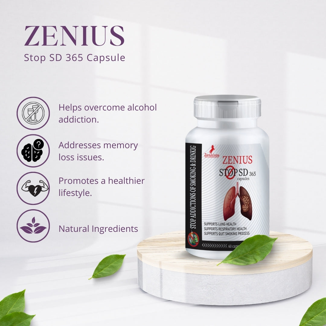 Zenius Stop SD 365 Capsule for alcohol addiction & Alcohol reduction medicine - 60 Capsules - Zenius India