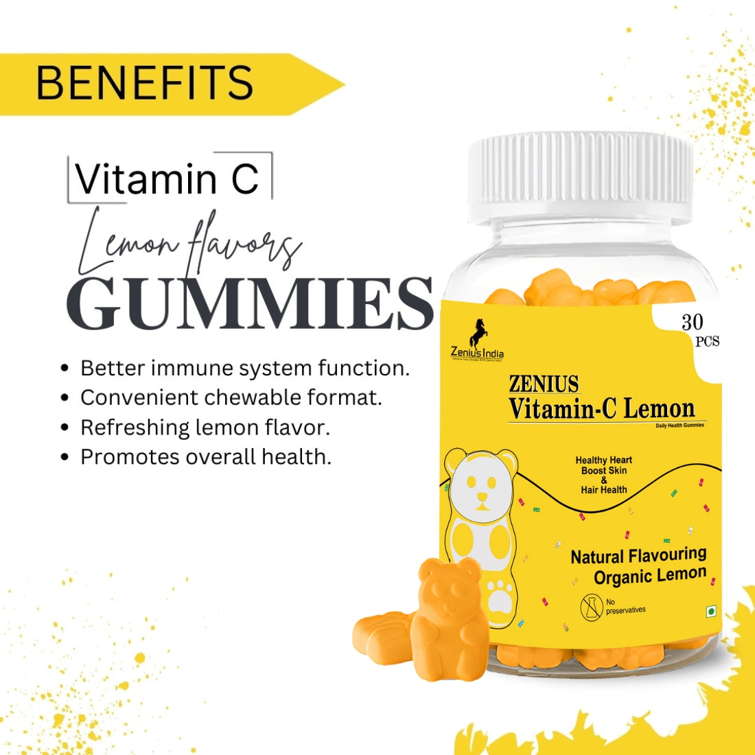 Zenius Vitamin C Gummies Boost Your Immunity Naturally & Growing Skin (Lemon Flavour) - Zenius India