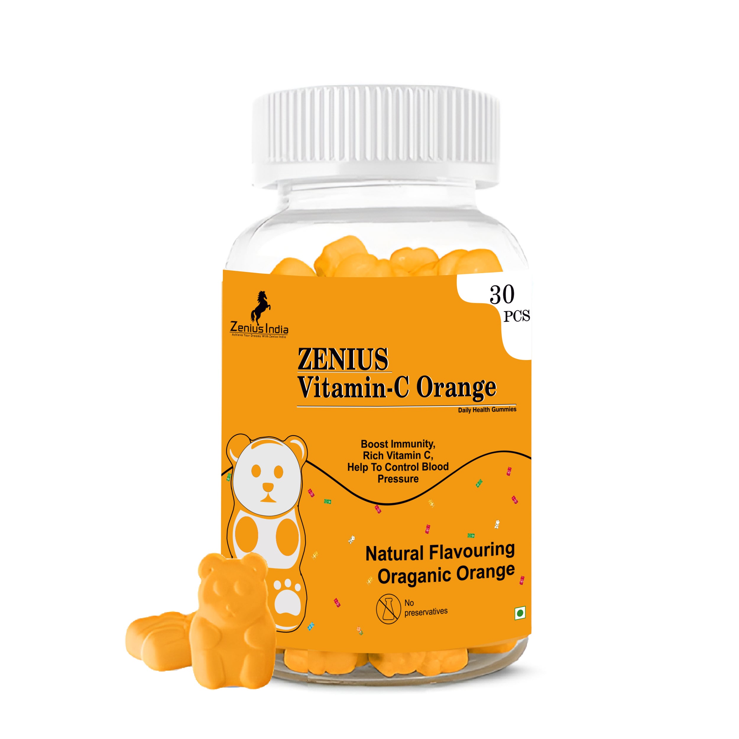 Zenius Vitamin C Gummies Delicious Daily Immune Support (Orange Flavour)- 30 Pes. - Zenius India