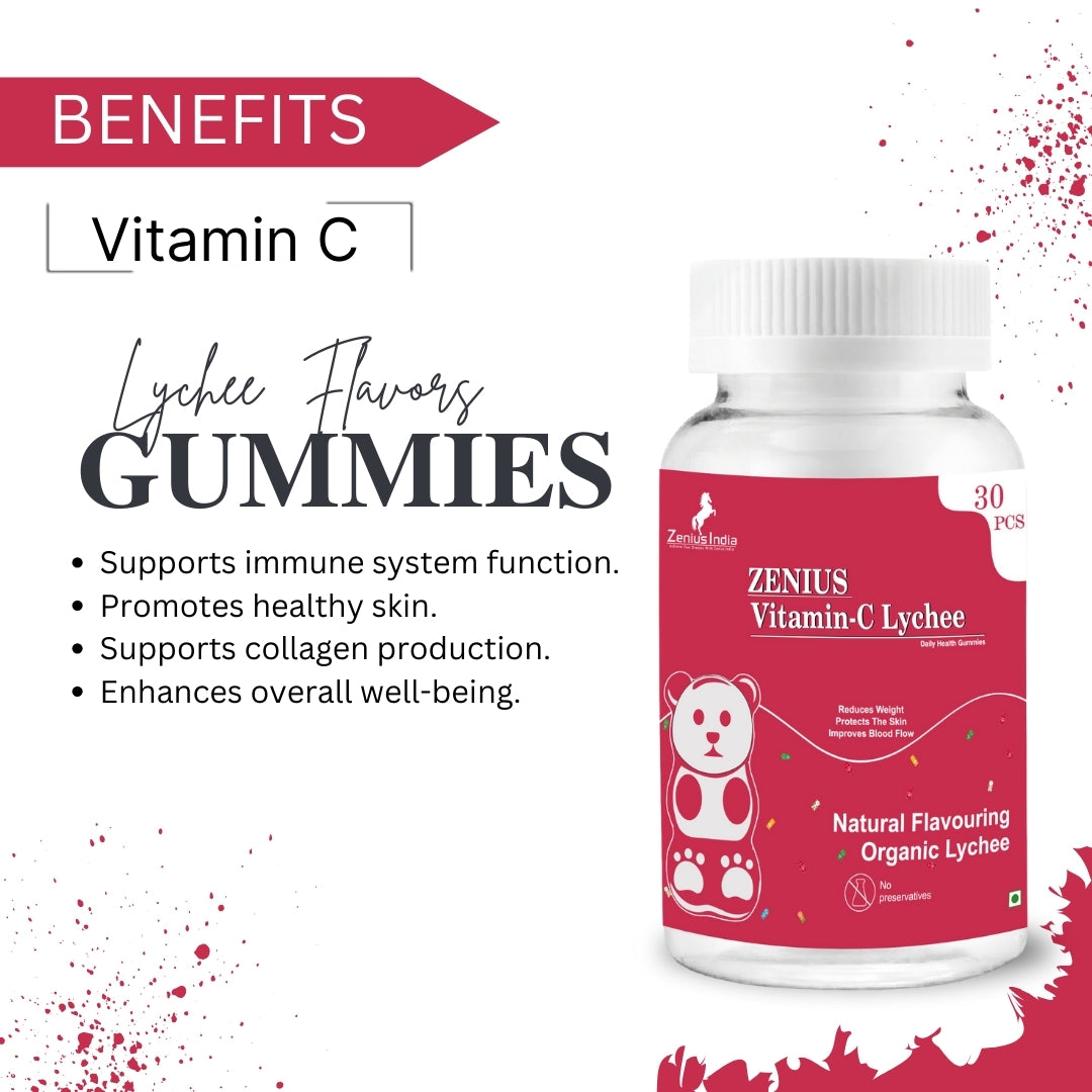 Zenius Vitamin C Gummies for Skin Care & Immunity Booster (Lychee Flavor) - Zenius India