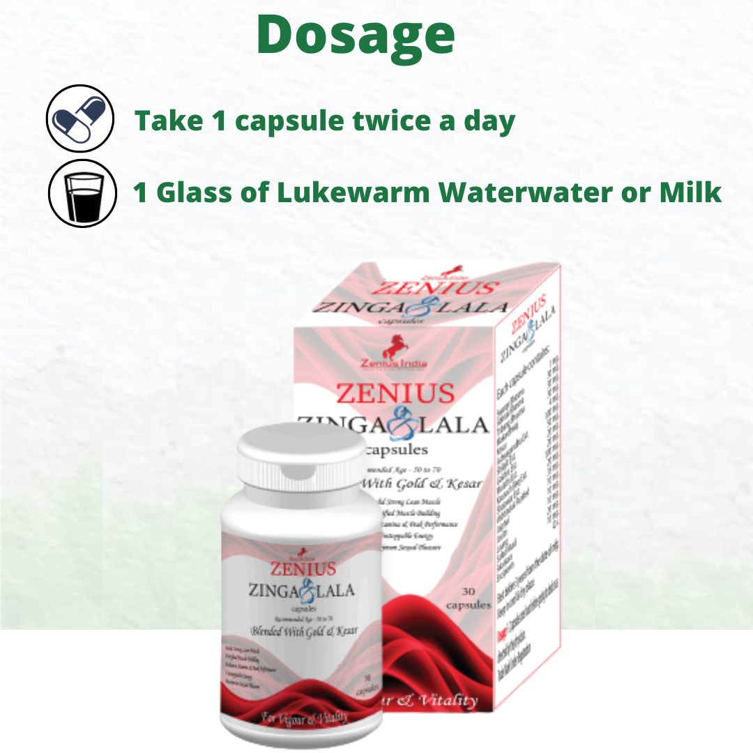 Zenius Zinga Lala Capsule for men with high power formula for Age 50-70yrs-30 Capsules - Zenius India