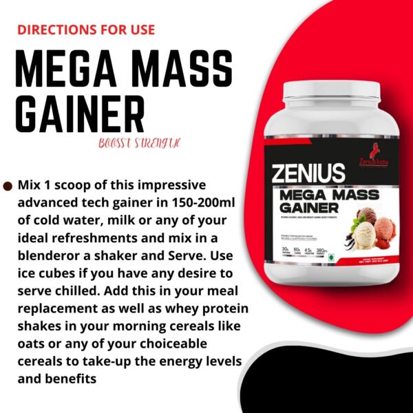 Zenius Mega Mass Gainer Rich Chocolate, 3KG - Image 5