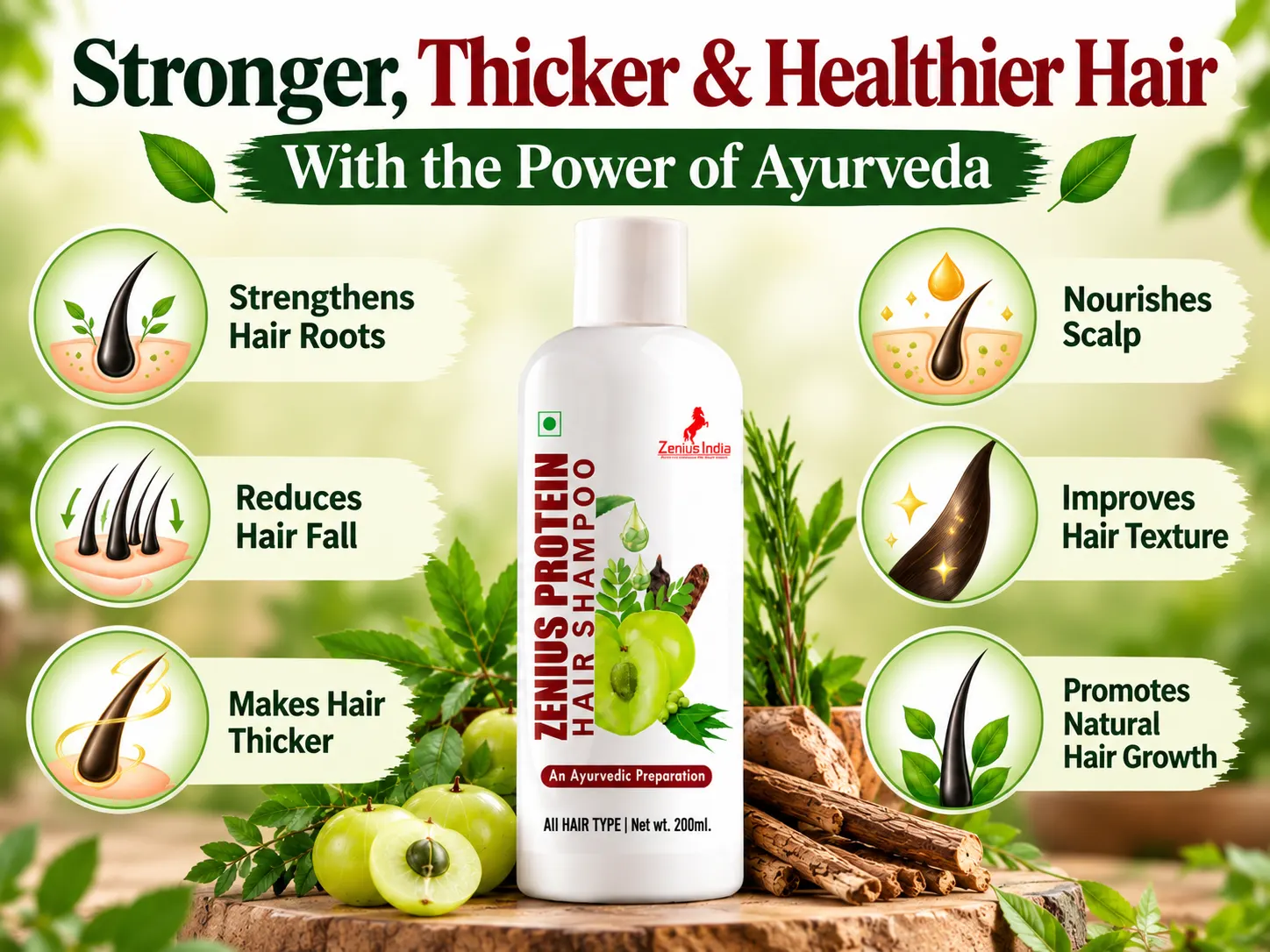 Zenius Protein Hair Shampoo | Hair Fall Control Shampoo for Hair Growth 3 Ayurvedic Zenius Hair Strengthening Shampoo Zenius India