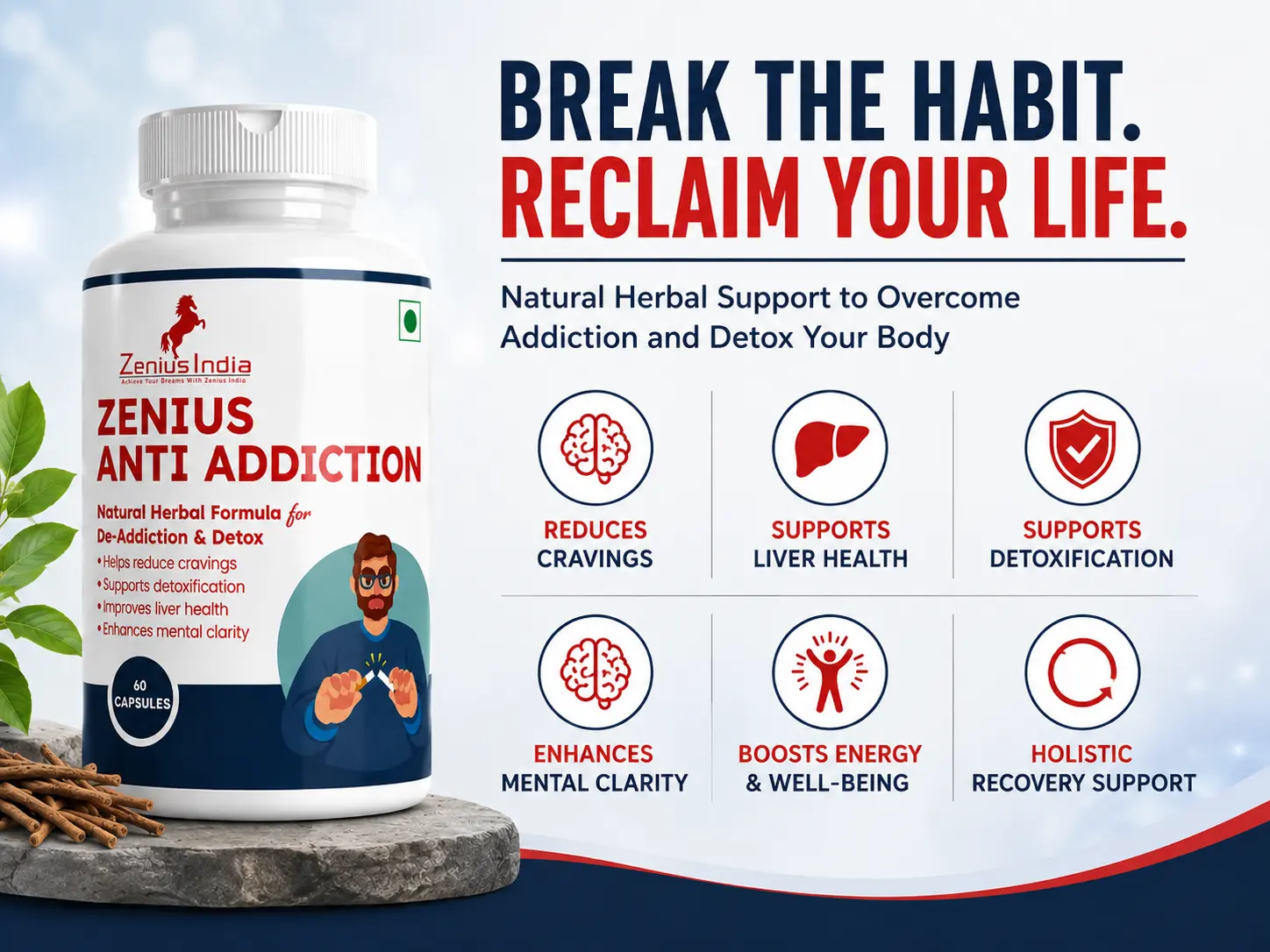 Zenius Anti Addiction Capsule to Reduce Alcohol Addiction 3 Benefits Banner Mobile View 1 2 Zenius India