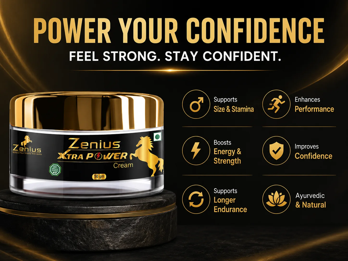 Zenius Xtra Power Cream for Men's Intimate Massage 3 Benefits Banner Mobile View 1 4 Zenius India