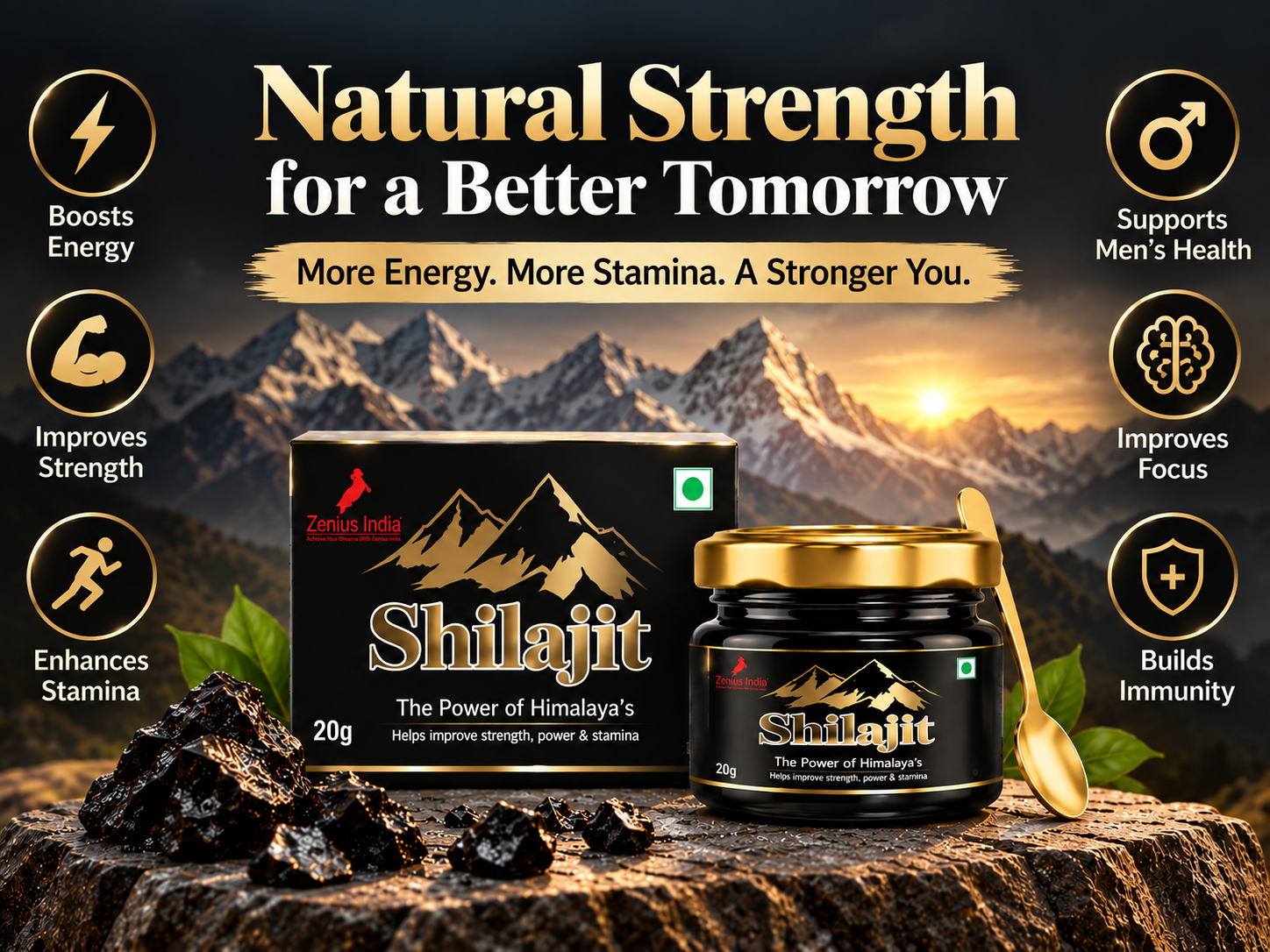 Zenius Shilajit Resin For Men’s Stamina & Energy 3 Benefits Banner Mobile View 1 Zenius India