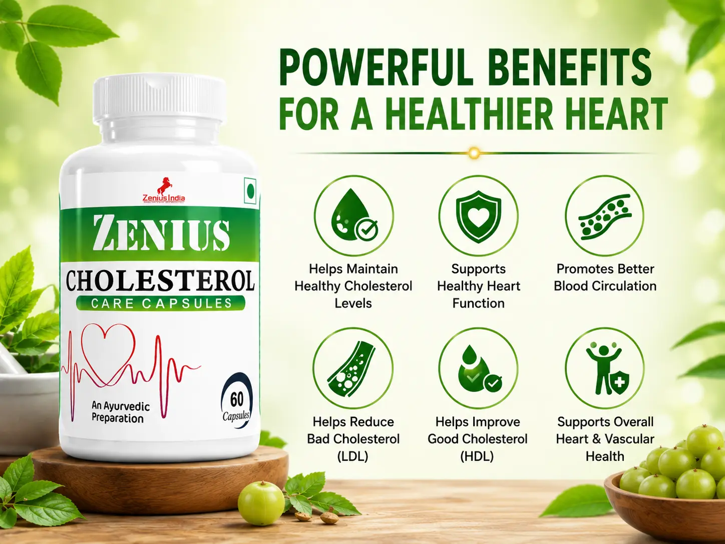 Zenius Cholesterol Care Capsule for Maintain Healthy Blood Cholesterol 3 Benefits Banner Mobile View 101 Zenius India