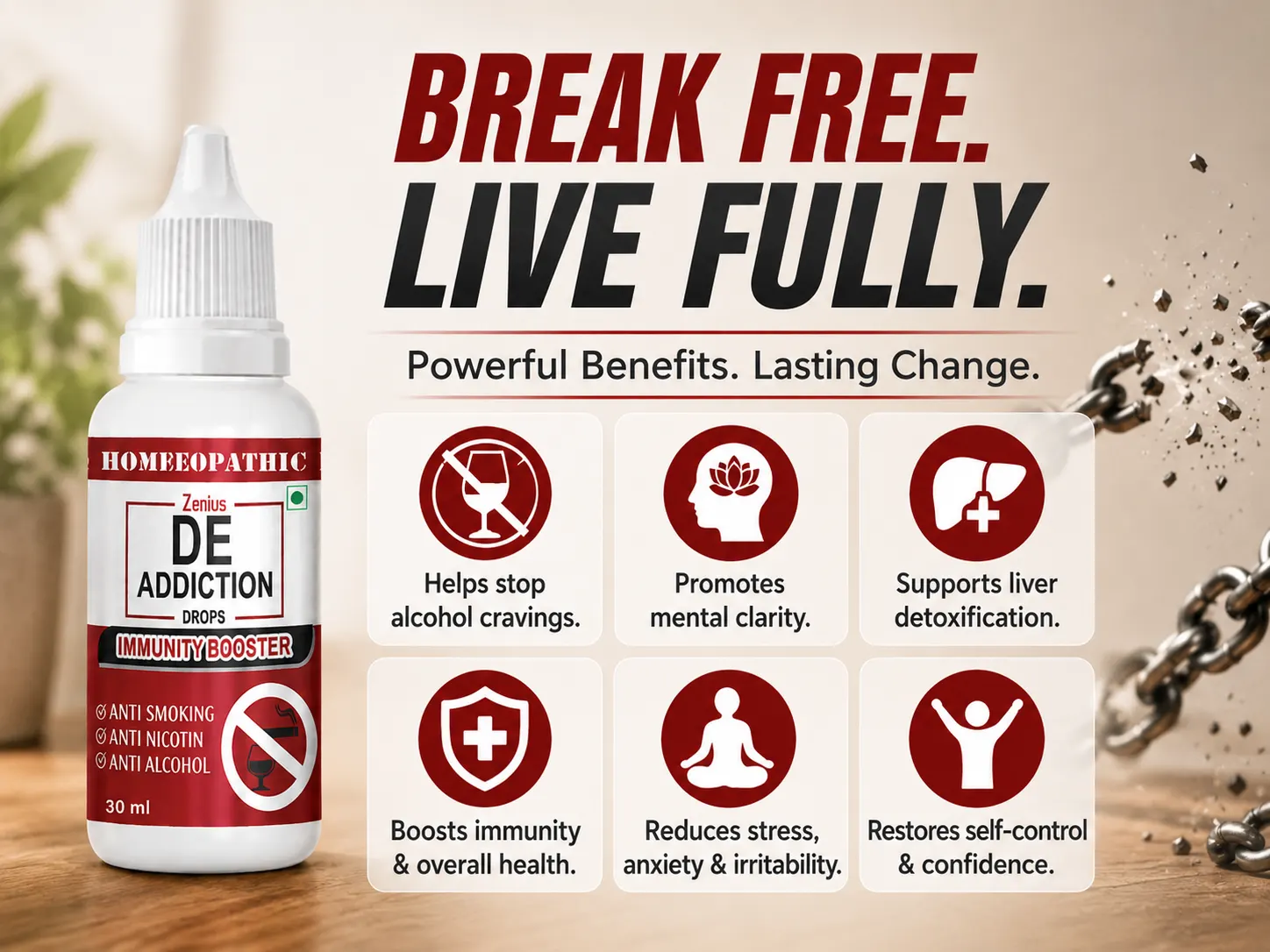Zenius De Addiction Drops for Stop Alcohol Addiction 3 Benefits Banner Mobile View 103 Zenius India